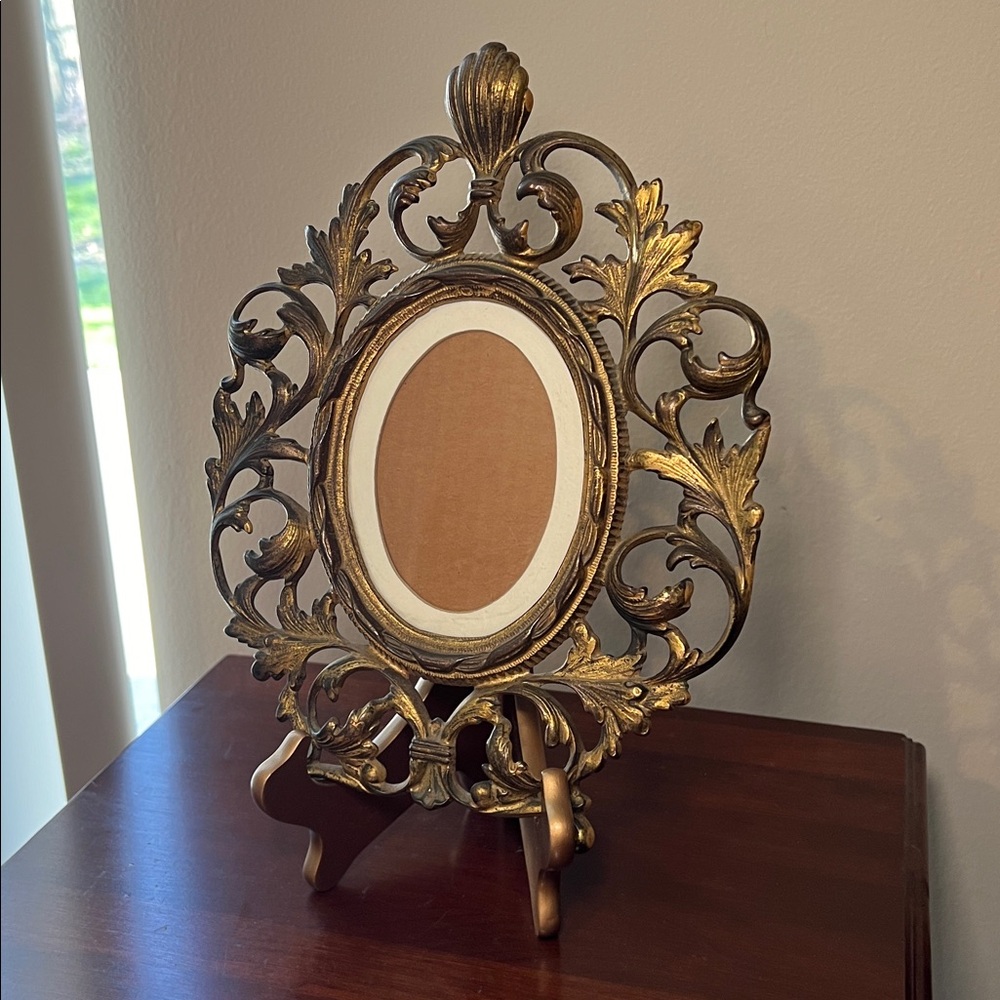 Vintage Antique Gold Gilt Brass Bronze Frame Ornate Italian Filigree Scrollwork - Picture 6 of 10